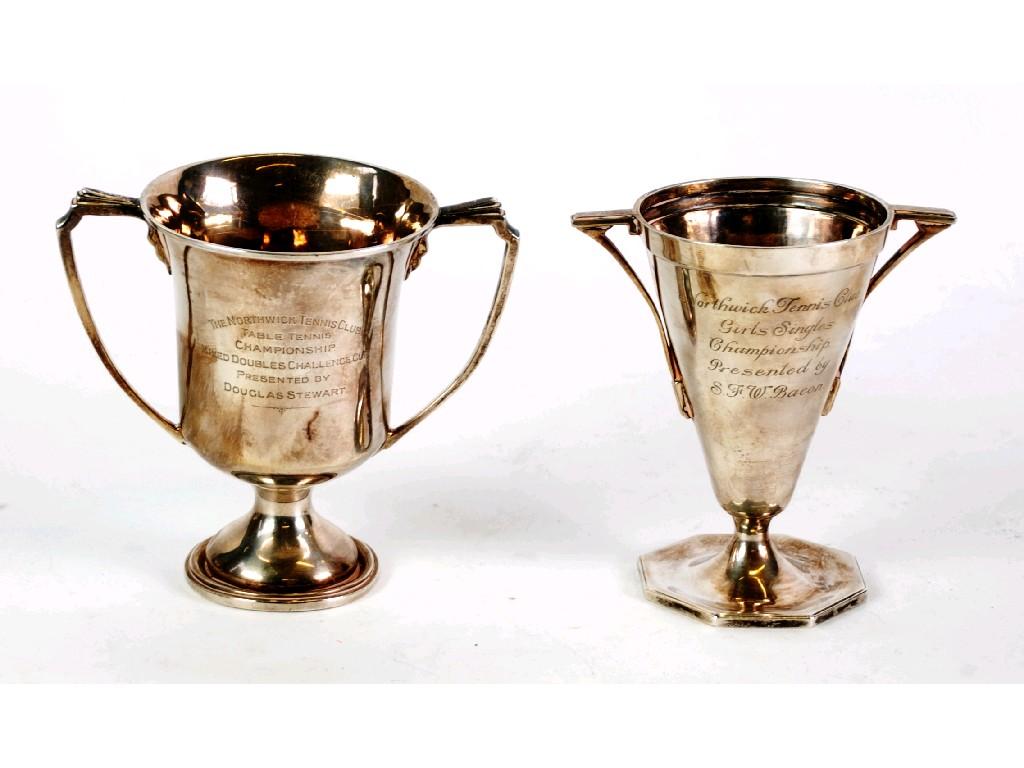 Appraisal: TWO GEORGE V SILVER TWO HANDLED PRESENTATION TROPHY CUPS comprising