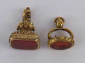 Appraisal: Two gold cased seals one with engraved intaglio classical figure