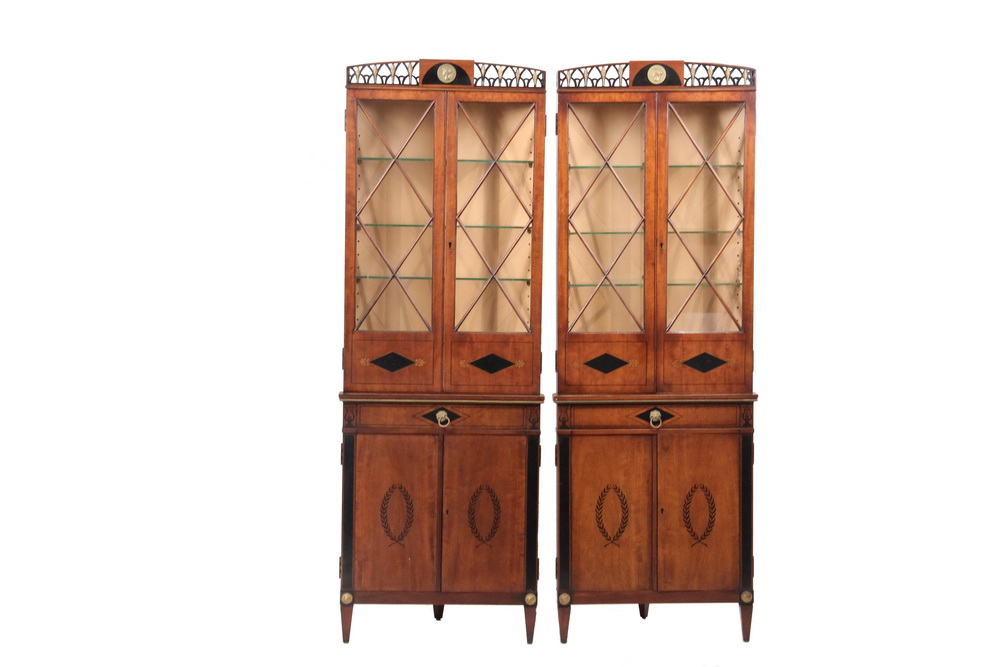 Appraisal: PAIR OF CORNER CUPBOARDS - Circa Diminutive Mahogany Cabinets in