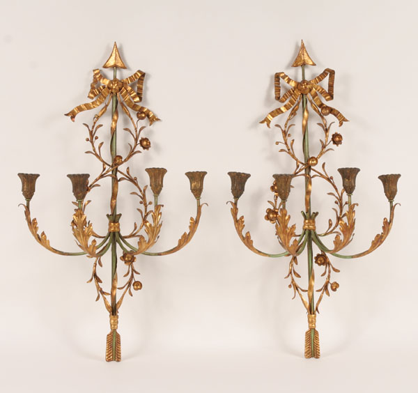 Appraisal: Palladio Italian gilt and painted metal wall sconces Marked on