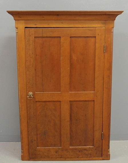 Appraisal: - Cherry hanging cupboard c with a molded cornice above