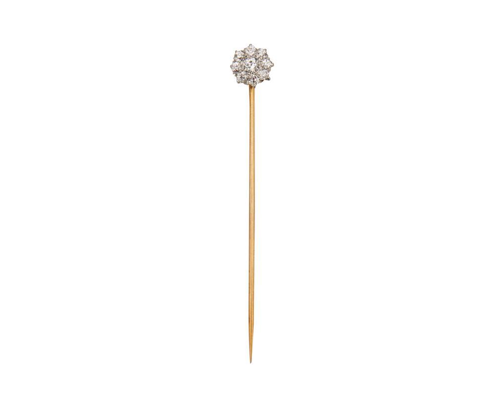 Appraisal: K Gold Platinum and Diamond Stick Pin centering a full-cut