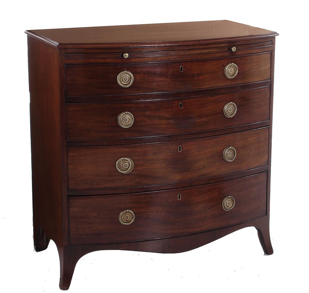 Appraisal: Sheraton style mahogany bowfront bachelor's chest of drawers mid th