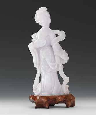 Appraisal: Lavender Jadeite Female Figure with Fan Lavender jadeite female figure