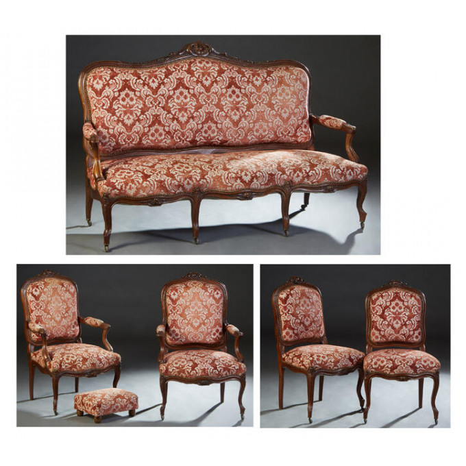 Appraisal: French Six Piece Louis XV Style Carved Walnut Parlor Suite