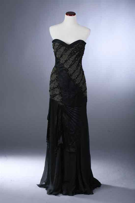 Appraisal: CARLOS MIELE BLACK SILK STRAPLESS BEADED AND PLEATED GOWN size