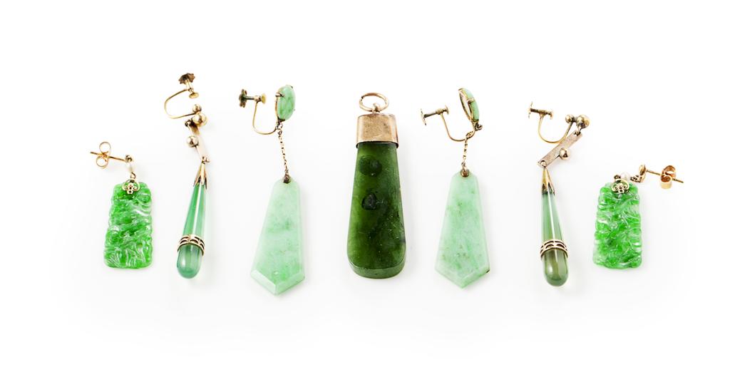 Appraisal: A collection of jade jewellery a pendant of plain tapering