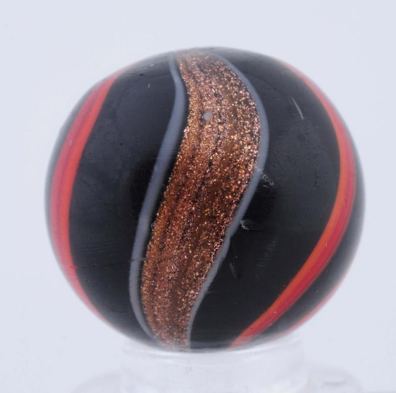 Appraisal: Black Opaque Banded Lutz Marble Black base with two-tone orange