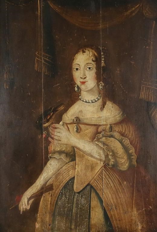 Appraisal: Oil on wood panel portrait of a woman with bird