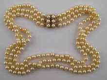 Appraisal: A three row cultured pearl necklace the pearls approx mm