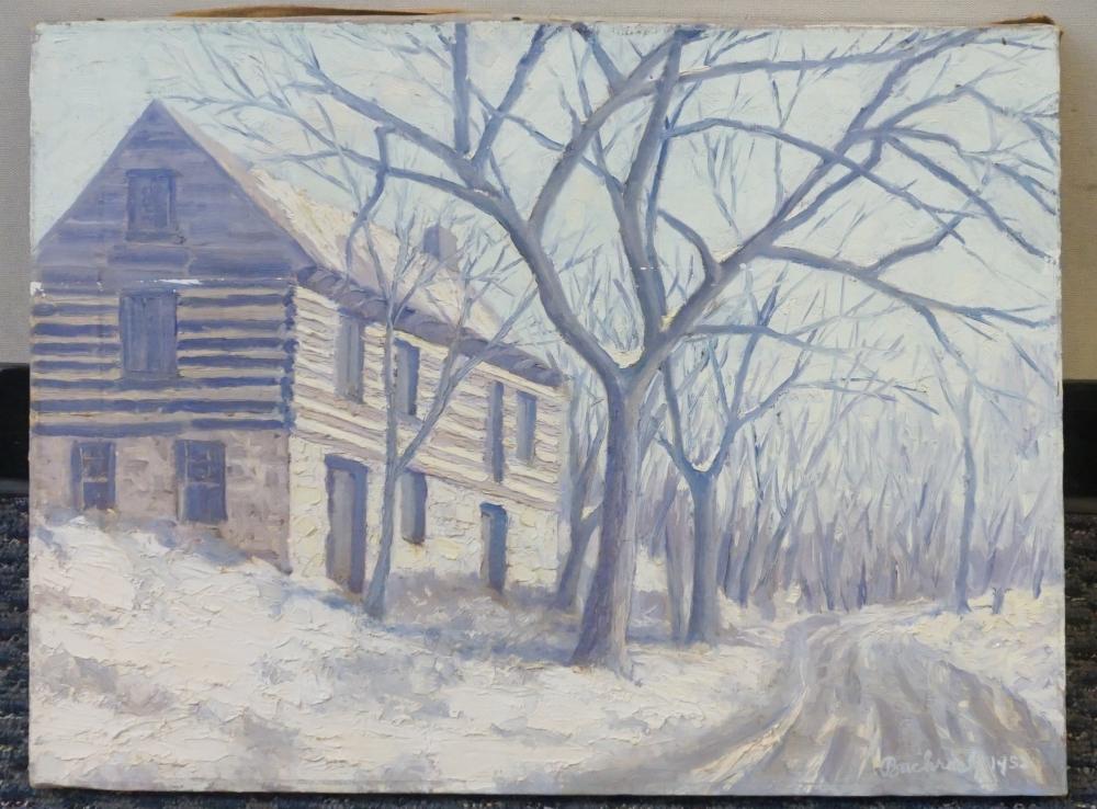 Appraisal: Walter Bachrach American th Century Winter Cottage Landscape Oil on