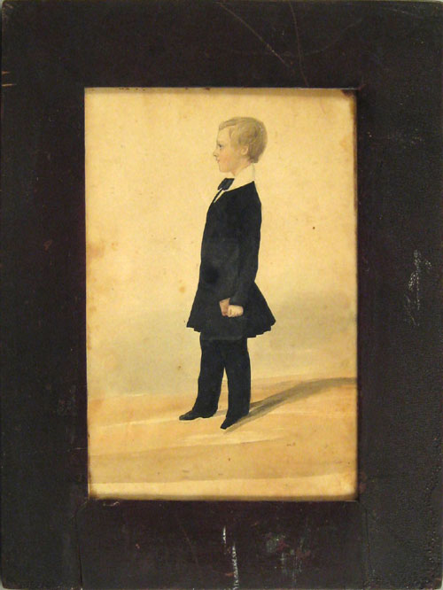 Appraisal: Watercolor portrait of a boy th c wearing a black