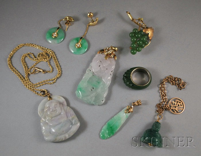 Appraisal: Group of Jade Jewelry including two carved Buddha pendants both