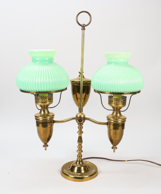 Appraisal: Brass double arm student lamp Converted from oil lamp H