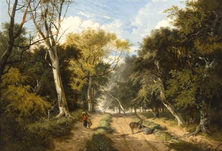 Appraisal: JOHN BERNEY LADBROOKE - FIGURES AND DONKEYS ON A WOODLAND