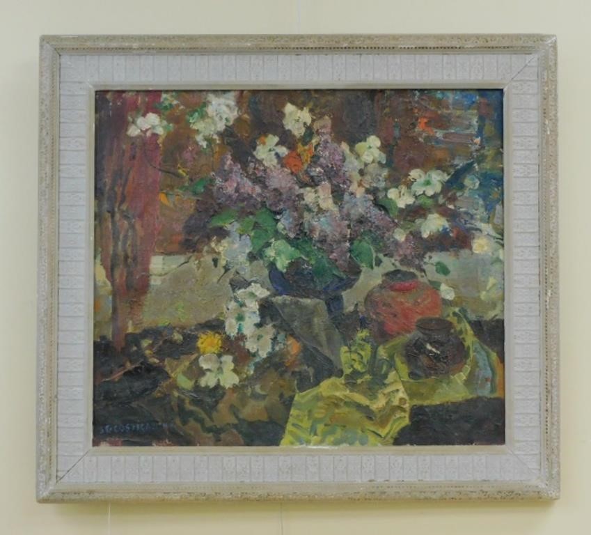 Appraisal: and NY oil painting on canvas still life with flowers