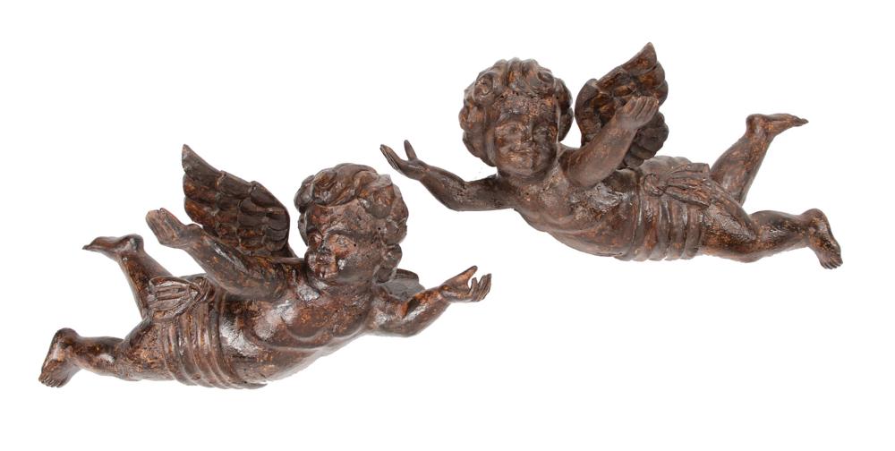 Appraisal: Pair of Italian Carved Wood Figures of Cherubs th c