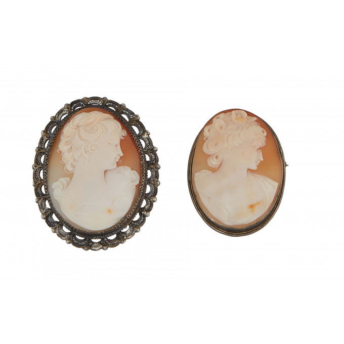 Appraisal: Two Large Cameo Brooch Pendants late th c in silver