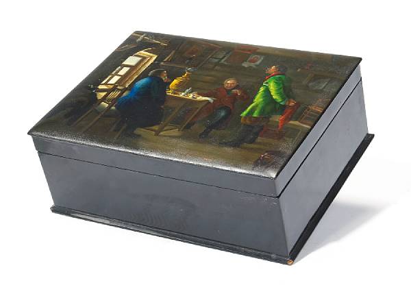 Appraisal: A Russian lacquer box th century The cover decorated with