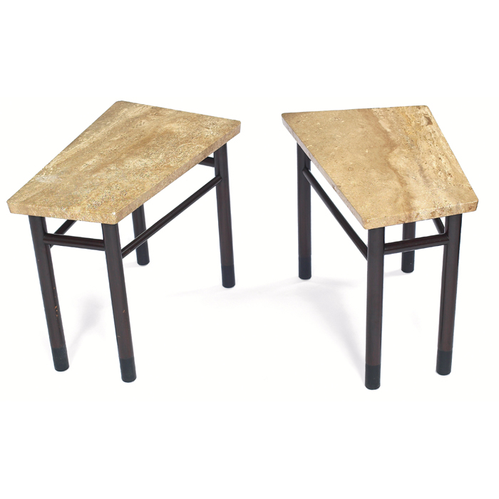 Appraisal: Edward Wormley end tables pair Italian travertine marble tops over