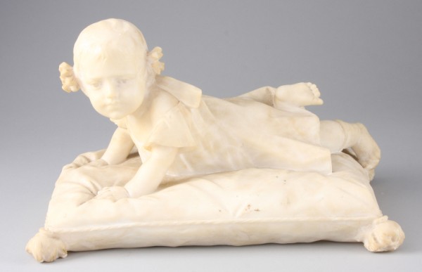 Appraisal: Depicting young child on pillow t l x w marble