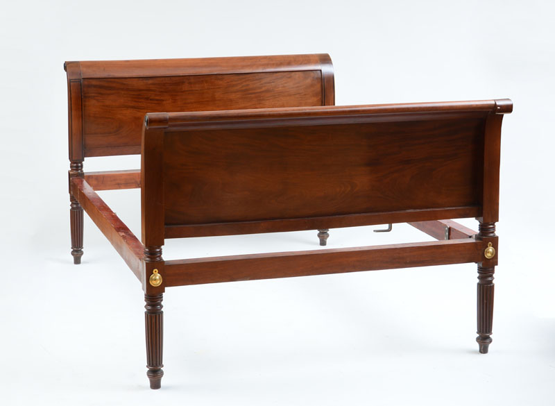 Appraisal: FEDERAL CARVED MAHOGANY AND EBONY-INLAID SLEIGH BED PHILADELPHIA OR BALTIMORE