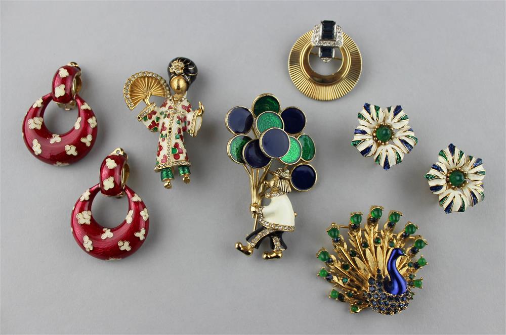 Appraisal: COLLECTION OF BOUCHER AND CINER PINS AND EARRINGS Ciner enamel