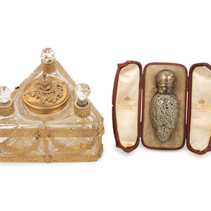 Appraisal: A Group of Metal-Mounted Glass Scent Bottles Late th Early