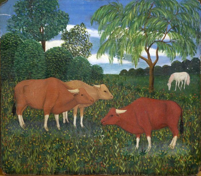 Appraisal: Lawrence Lebduska American - Landscape with Cows Oil on board