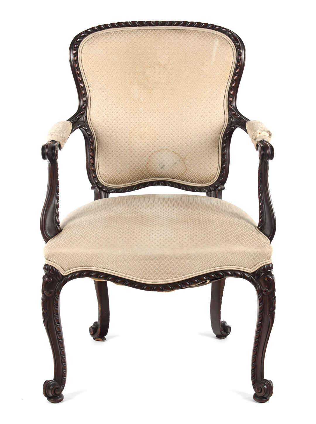 Appraisal: Louis XV style mahogany fauteuil upholstered back and arms in