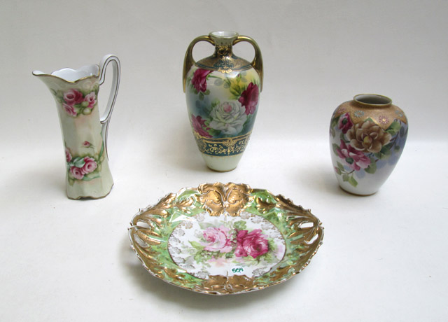 Appraisal: FOUR PIECES OF HAND PAINTED PORCELAIN AND CERAMIC consisting of