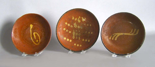 Appraisal: Three redware pie plates th c dia dia and dia