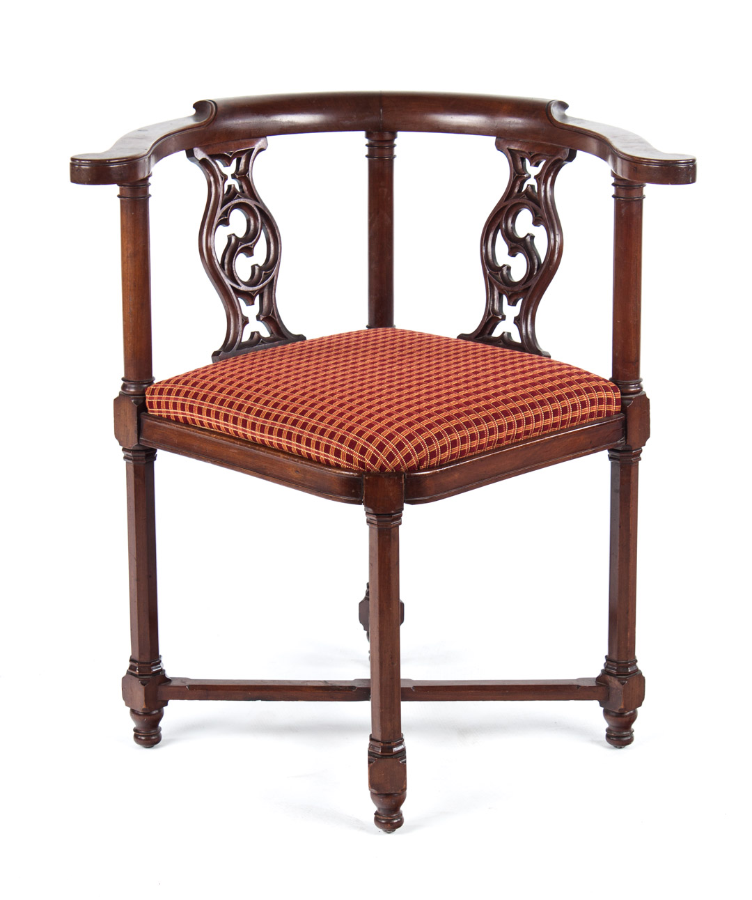 Appraisal: Henri II style mahogany corner chair Gothic style pierced splats