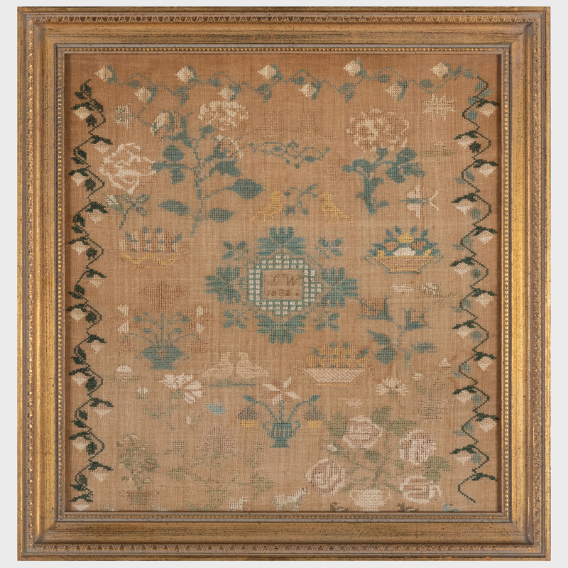 Appraisal: English Needlework Sampler x in frame Condition Fading and scattered