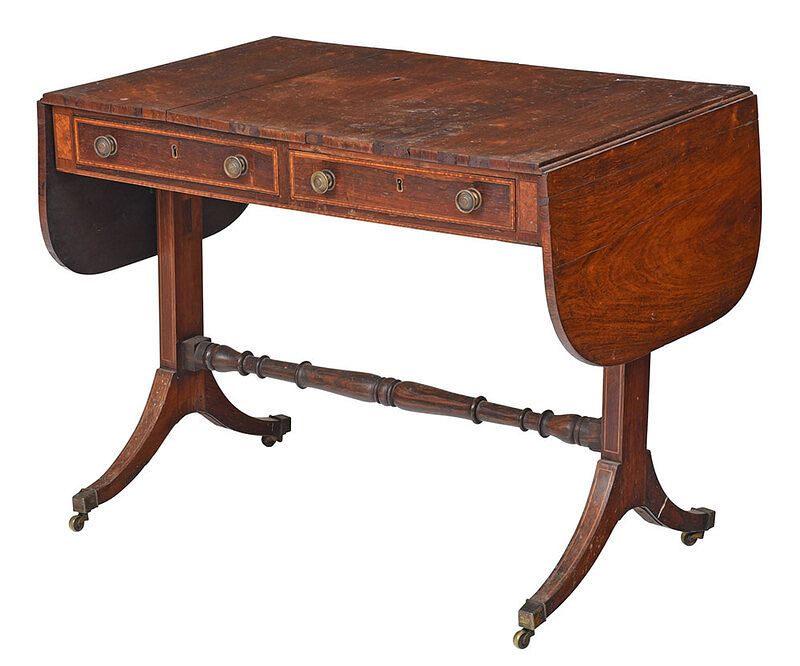 Appraisal: Regency Rosewood Inlaid Sofa Table British th century figured rosewood