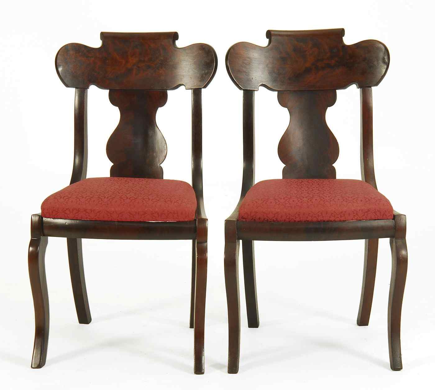 Appraisal: PAIR OF ANTIQUE AMERICAN CLASSICAL CHAIRSBoston circa - Bold-shaped crest