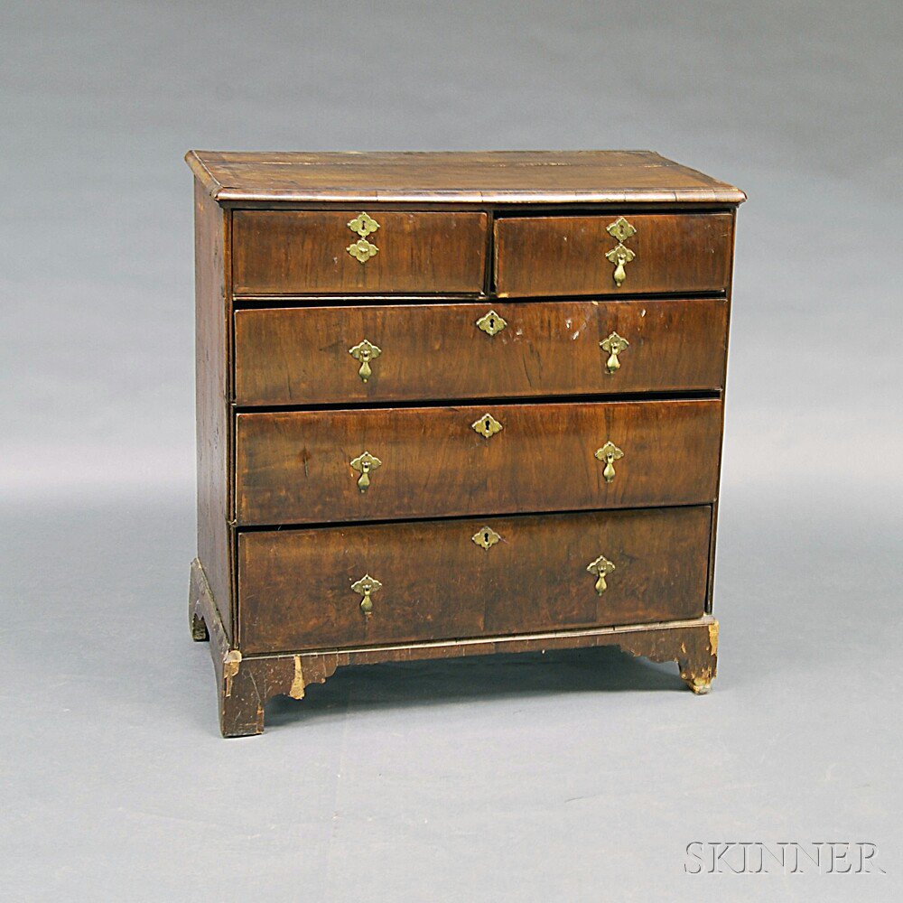 Appraisal: William Mary Walnut Veneer and Pine Chest of Drawers England