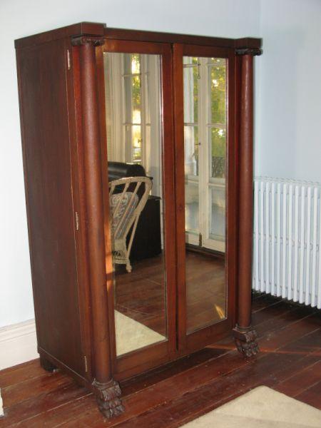 Appraisal: Classical Style Wardrobe early th c mahogany veneer two mirrored