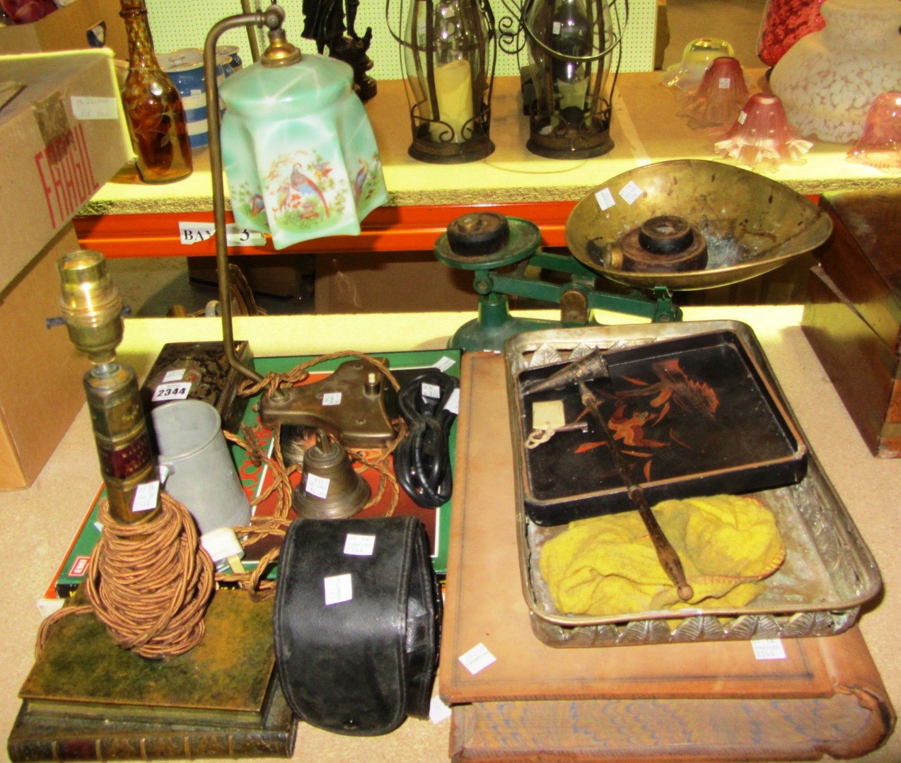 Appraisal: A quantity of collectables including lamps scales and sundry