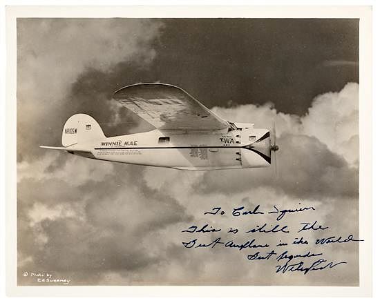 Appraisal: AVIATION -- POST Wiley - Photograph signed and inscribed To