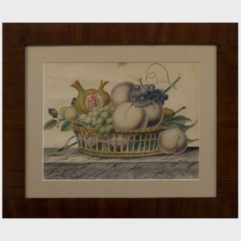 Appraisal: American School Still Life with Fruit in a Basket Lithograph