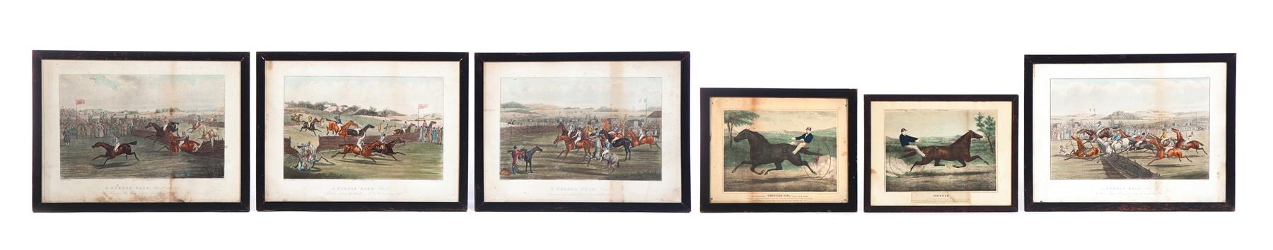 Appraisal: SIX HORSE RACING PRINTS Mid th century handcolored Four English