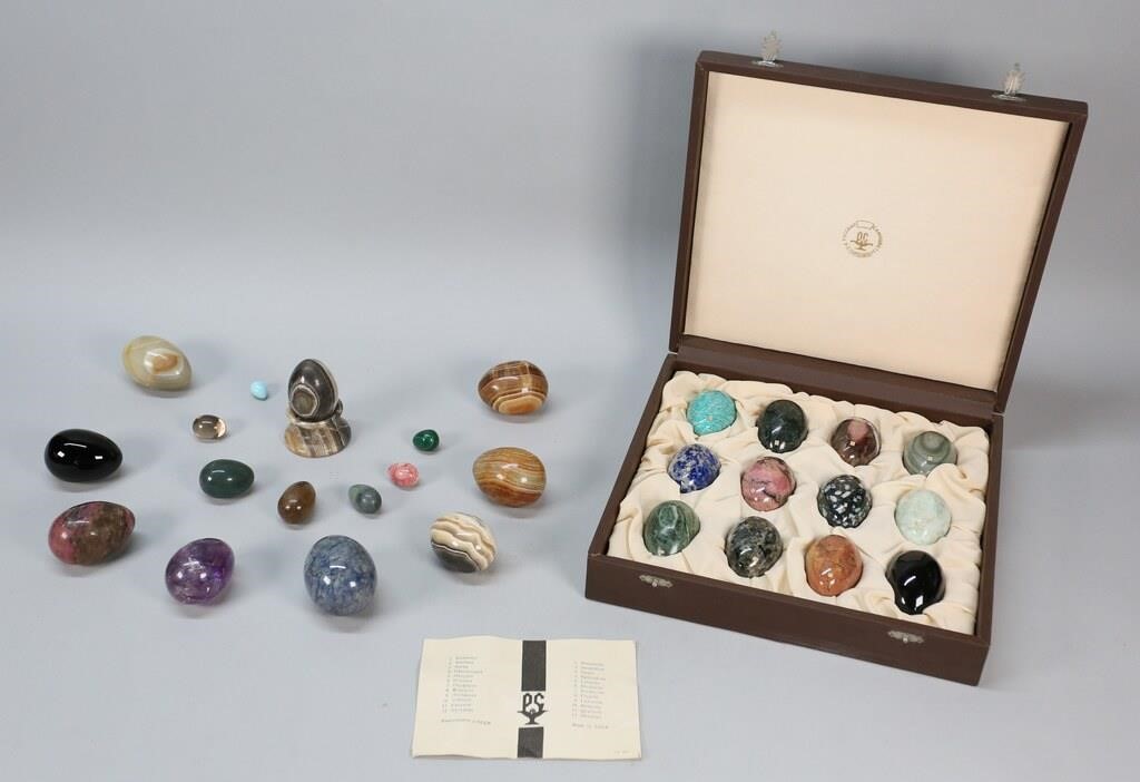 Appraisal: POLISHED SEMI PRECIOUS STONE EGGS eggs in fitted box from