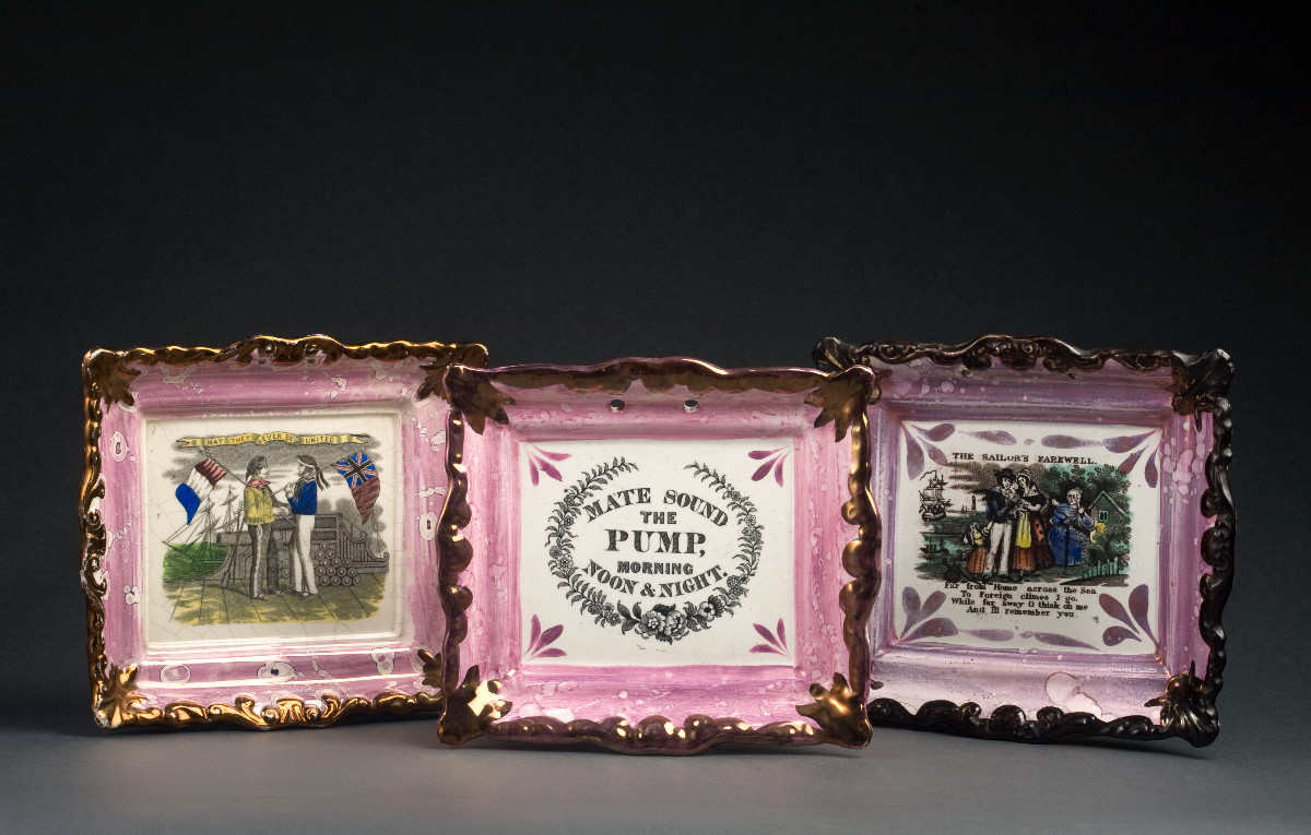 Appraisal: RARE SUNDERLAND PEARLWARE ENAMEL-DECORATED BLACK TRANSFER-PRINTED AND PINK LUSTRE PLAQUE