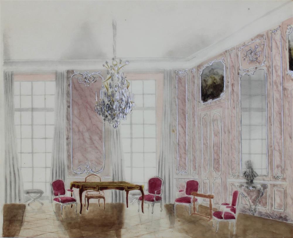 Appraisal: ROOM DESIGN AND ARCHITECTURAL HAND COLORED DRAWINGS BY EDWARD PLYLER