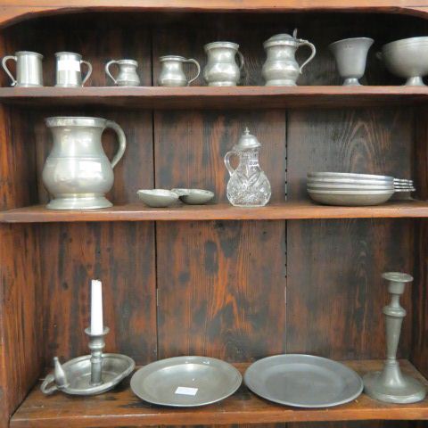 Appraisal: Estate Lot of Pewter includes measures porringers plates candlestick mold