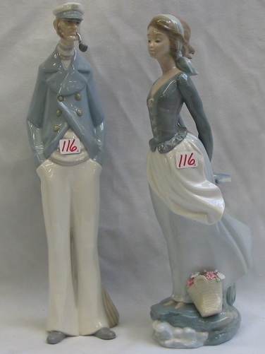 Appraisal: TWO SPANISH LLADRO GLAZED PORCELAIN FIGURES Sea Captain - in