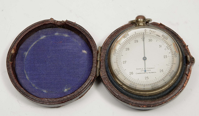 Appraisal: A TH CENTURY GILT METAL CASED POCKET BAROMETER with ring