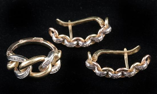 Appraisal: K YELLOW AND WHITE GOLD RING AND COORDINATING EARRINGS Band