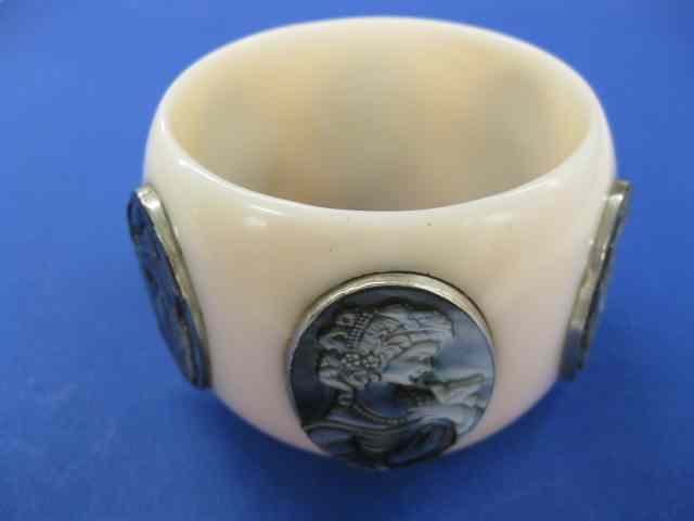 Appraisal: Cameo Bracelet six oval carved abalone portraits set in bakelite